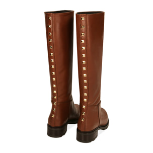 Stivali cognac in pelle, tacco 4 cm