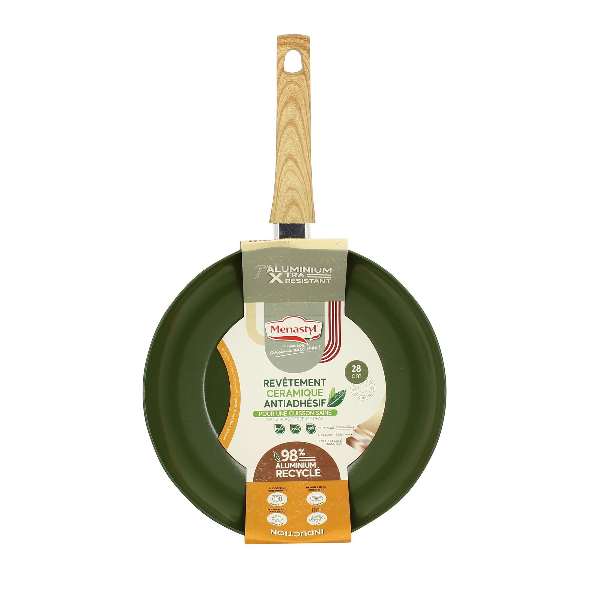 Wok en revêtement céramique 28cm vert - tous feux COLORAMA