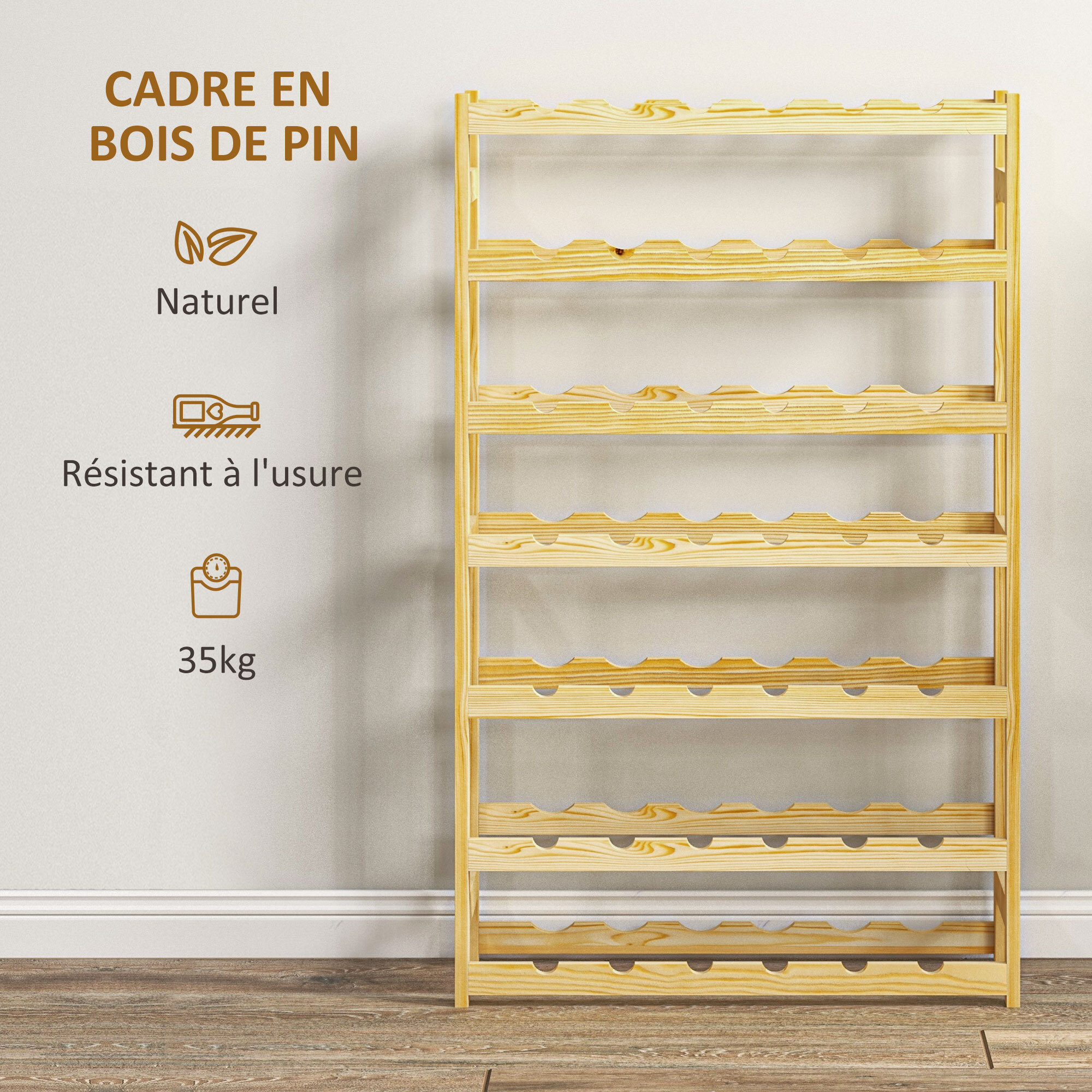 Casier bouteilles vin 42 bouteilles - rack à bouteille en bois 7 niveaux - range bouteille pin verni