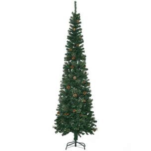 Árbol de Navidad Artificial 225 cm Árbol de Navideño de 706 Ramas Árbol de Navidad Estrecho Forma de Lápiz con 56 Piñas Base Plegable cm Verde