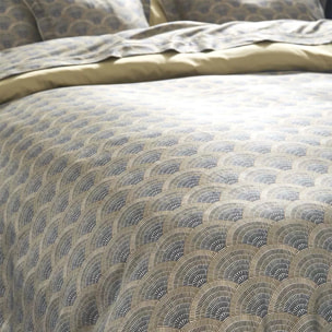 Housse de couette satin de coton imprimé beige Eventails argile