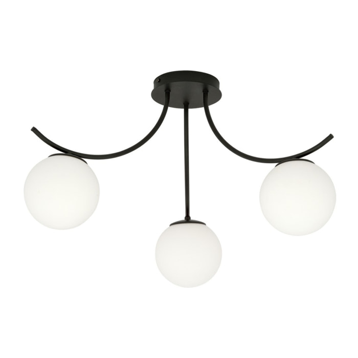 Lampada a sospensione BOSTON in acciaio nero e vetro opale