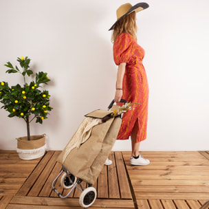 Chariot de Course - ENTRE TEMPS - 2 Roues - En Jute - Marron