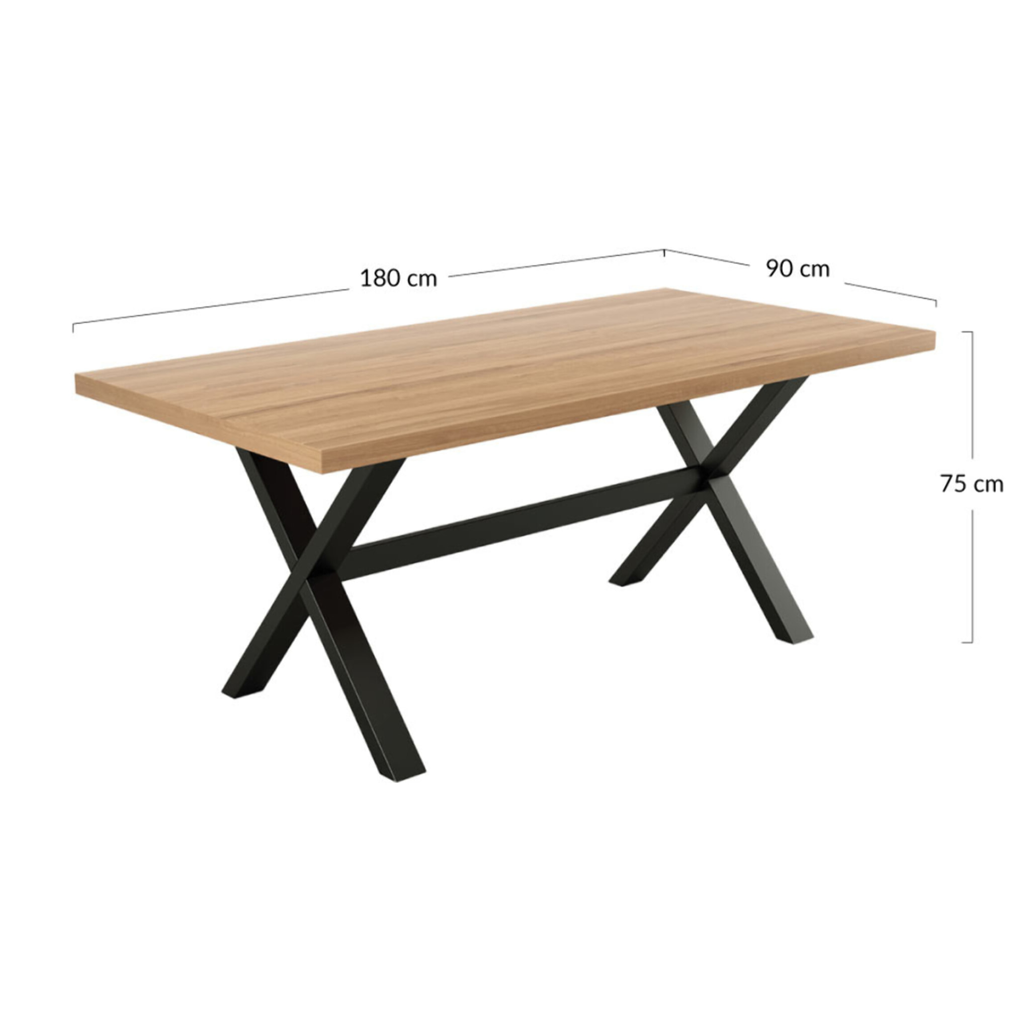 Woody - table à manger - chêne et hêtre massif - 180 cm - Bois / Noir