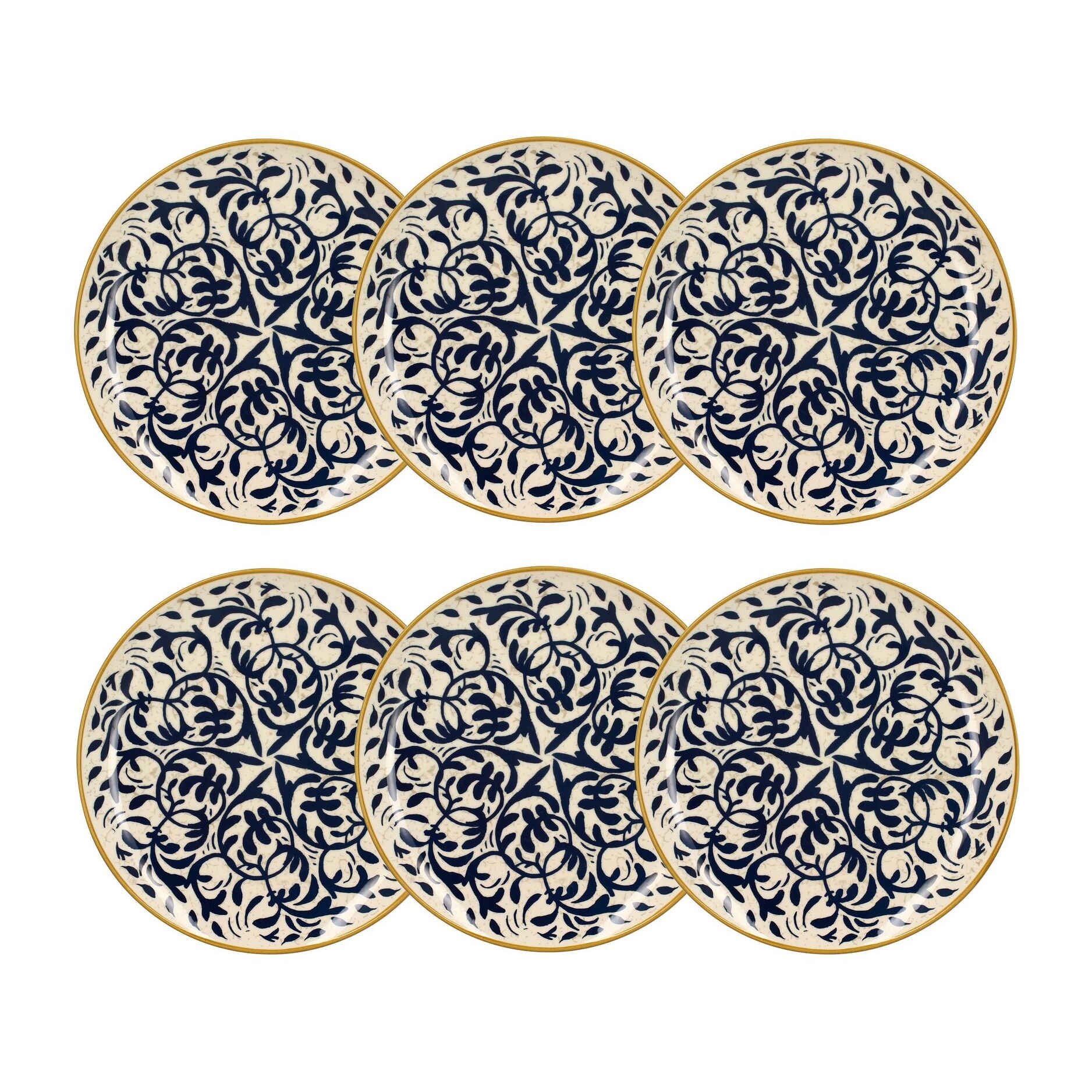 Lot de 6 assiettes plates à motif bleu en grès 27cm HERACLEE