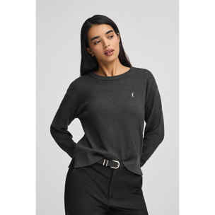 Maglione grigio scuro vigorè a girocollo in misto lana con ricamo Rigby Go