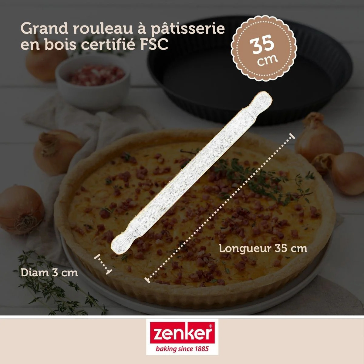 Rouleau à pâtisserie en bois certifié FSC 35 cm Zenker Smart Pastry