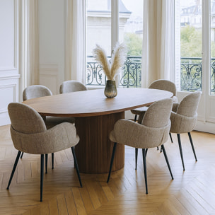 Ensemble table ovale extensible et 6 fauteuils en tweed SIERRA