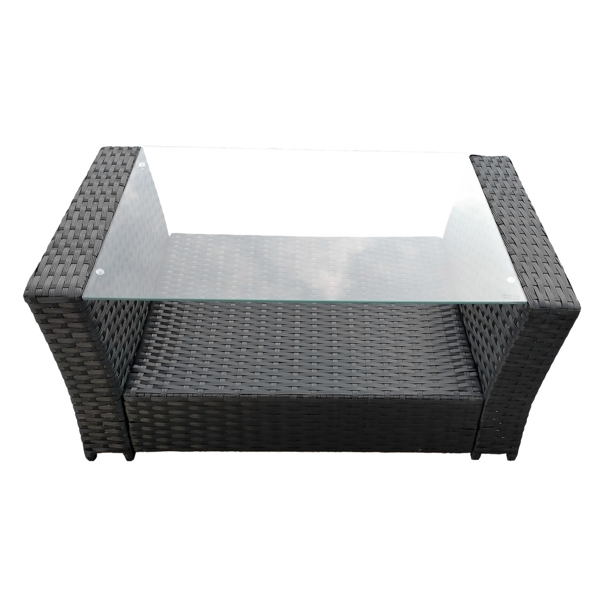 Salon de jardin COMINO en résine tressée noir 4 places - coussins gris