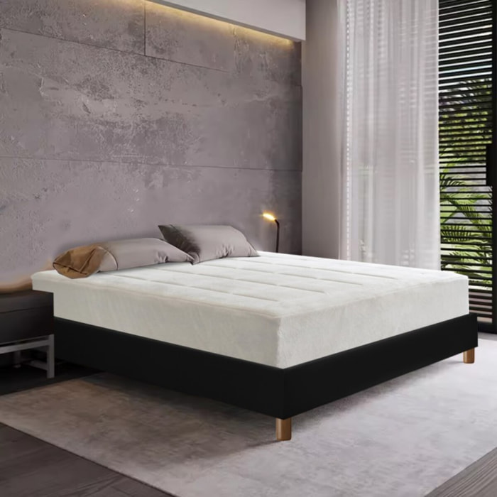 Ensemble Matelas Pure & Sommier Déco | Gel, mémoire de forme et mousse HD | Cadre à lattes | Simili cuir | Noir