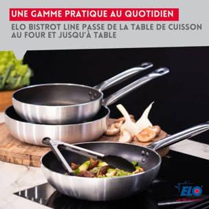 Set de 3 Poêles 24, 28 et 32 cm céramique sans PFAS et 3 couvercles Elo Bistro Line