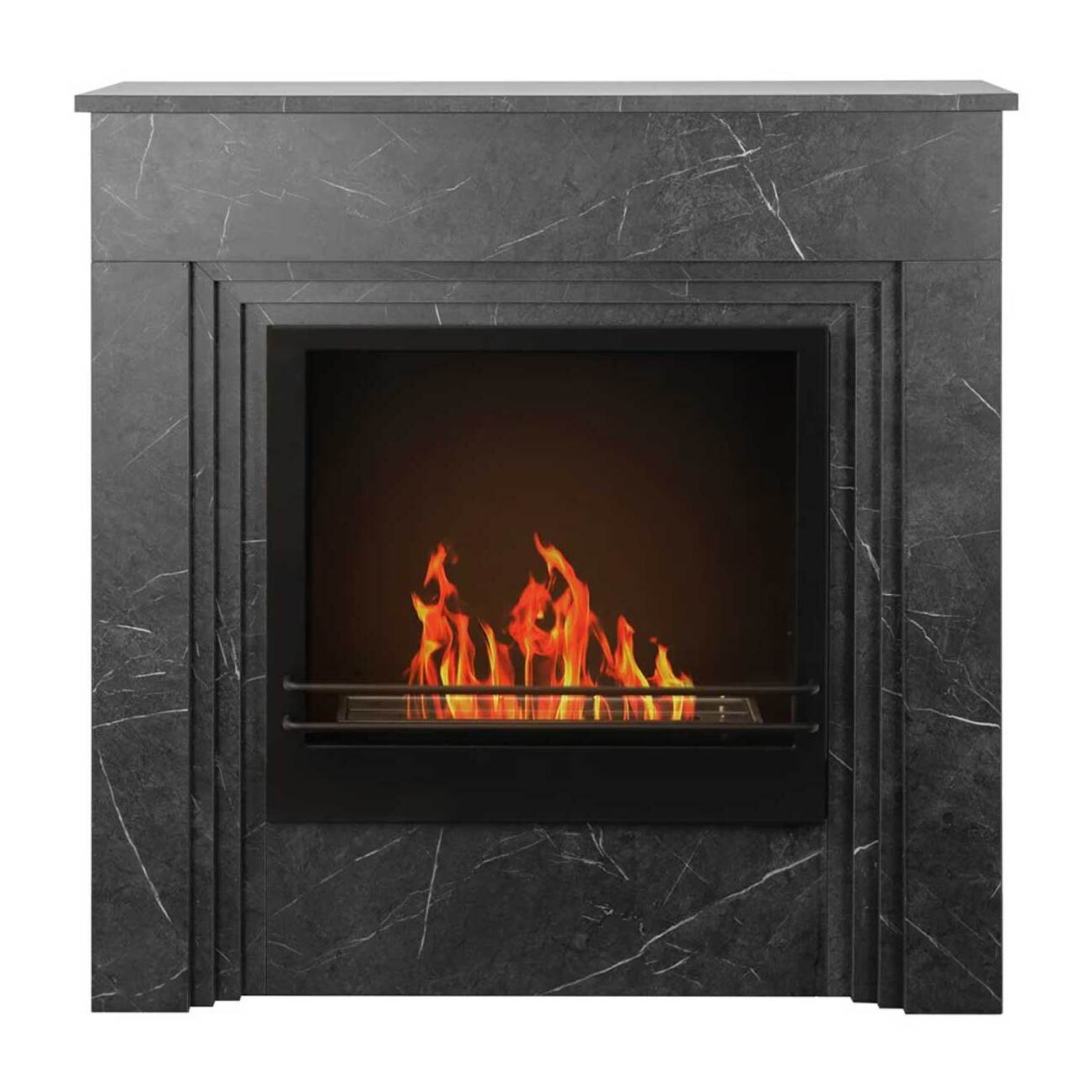 Bellini - Camino a bioetanolo da terra 96x35xH96 cm, effetto marmo nero