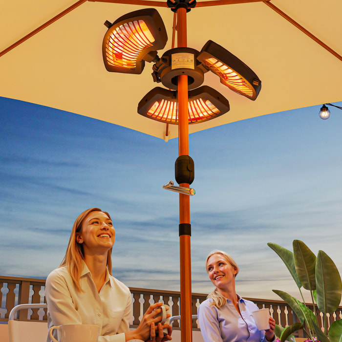 Calefactor por Infrarrojos para Parasol, 2400W, Estufa Exterior Eléctrica de Aluminio con 3 Niveles de Calentamiento, Protección Antivuelco, IP44, para Terraza, Patio y Jardín, Negro