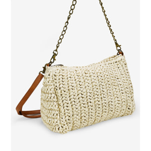 Bolso de rafia beige con cadena