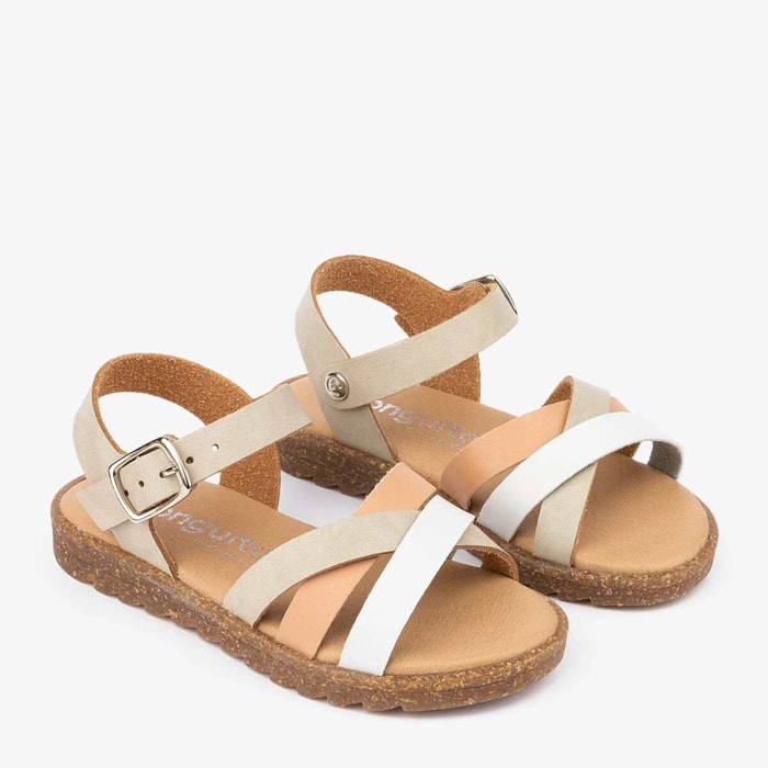 Sandali multicolori con cinturini per bambina, colore tortora, pelle