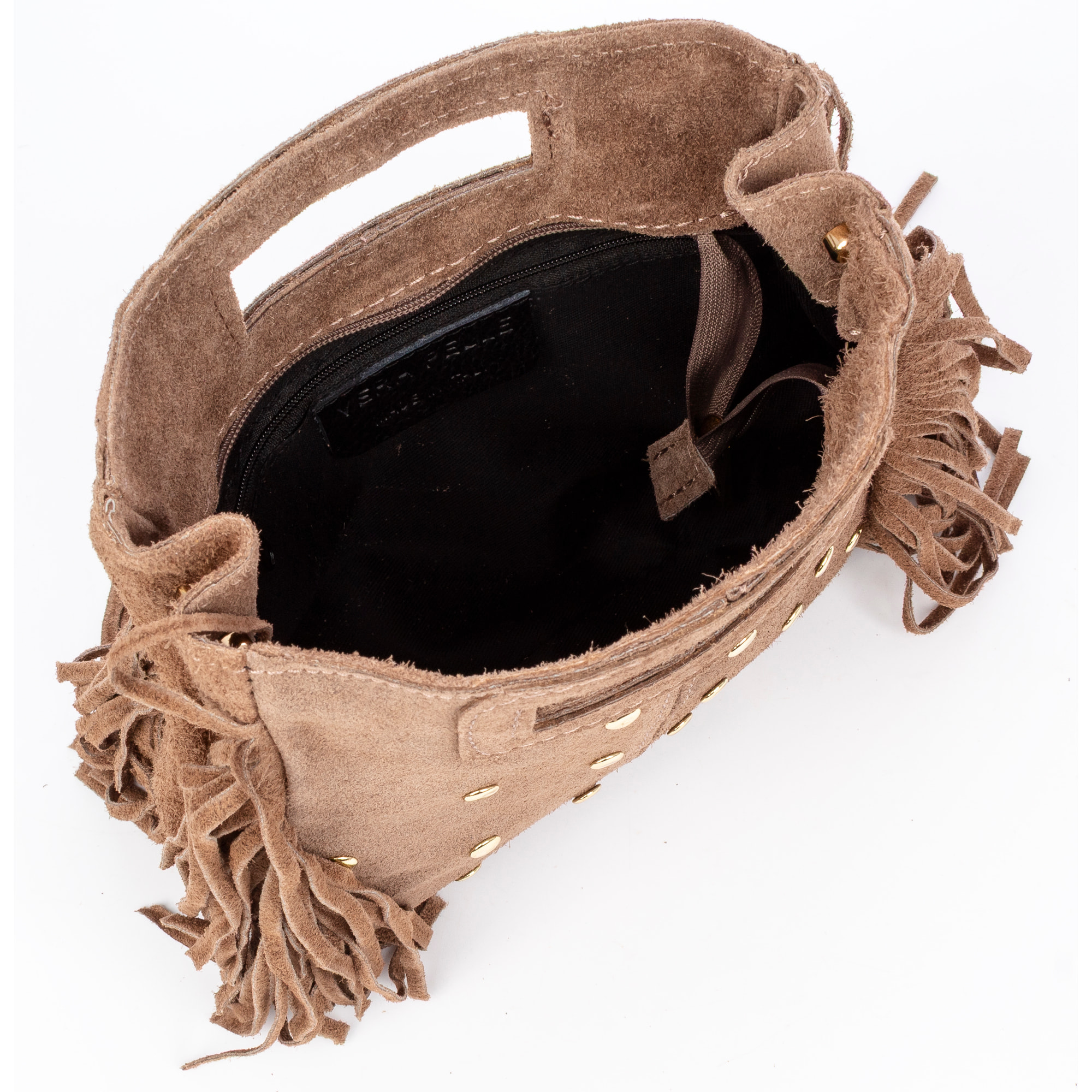 Barbata bolso bandolera mujer. Piel auténtica Gamuza con tachuelas decorativas.