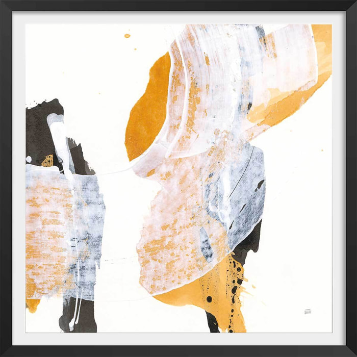 Affiche deco Coup de pinceau orangé Affiche + cadre en bois - Noir