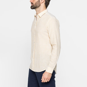 CAMICIA IN MISTO LINO E COTONE IN FANTASIA A RIGHE
