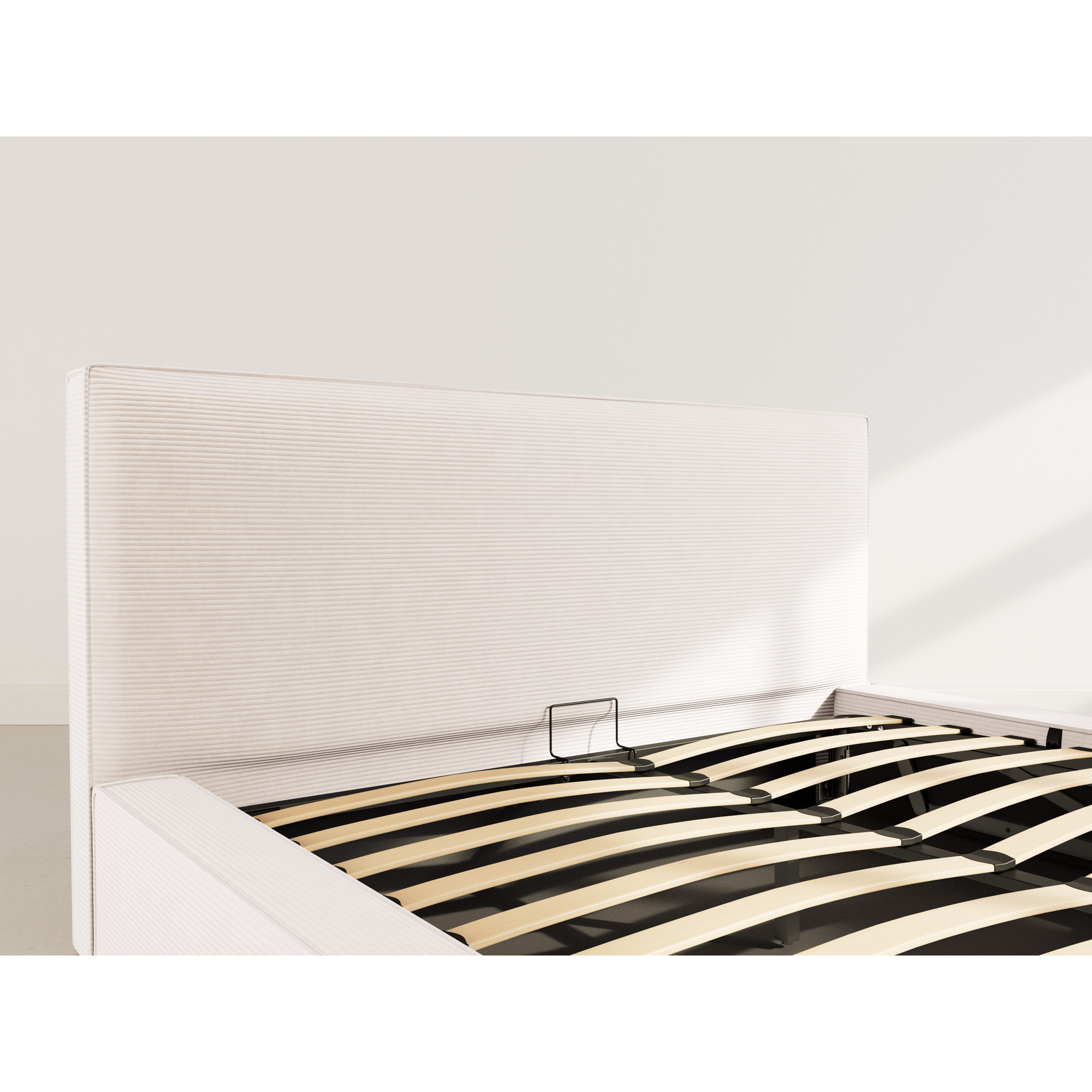 Topaze - lit coffre - 160x200 cm - sommier inclus - velours côtelé - Beige