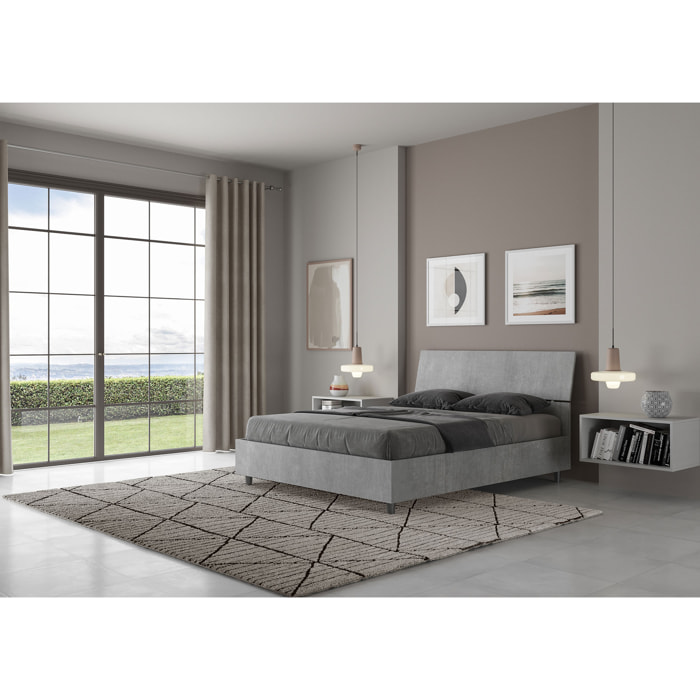 Lit double sans sommier 140x200 tête de lit inclinée gris béton Demas