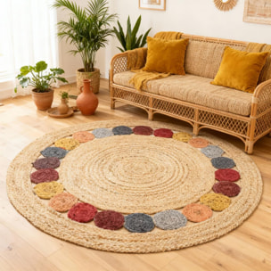 Tapis rond fait à la main en jute motif géométrique PAX