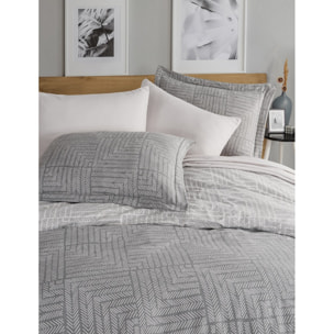 Parure de lit Flanelle de coton imprimé "Zenith gris"