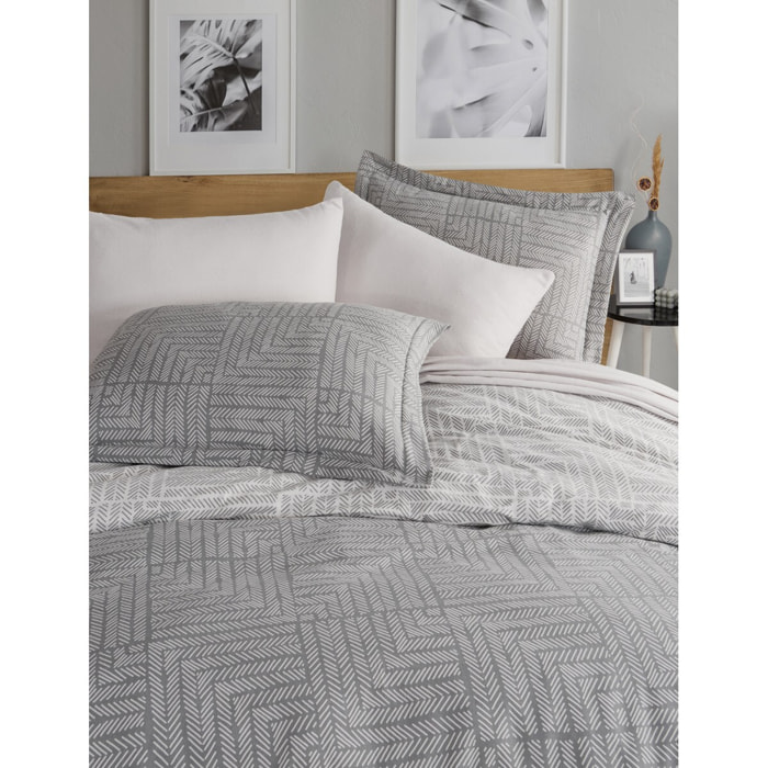 Parure de lit Flanelle de coton imprimé "Zenith gris"