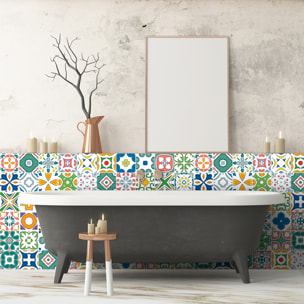 Stickers muraux - Sticker Mural Carrelage adhésif Cuisine Salle de Bain - 24 STICKERS CARREAUX DE CIMENT AZULEJOS SIDONIA