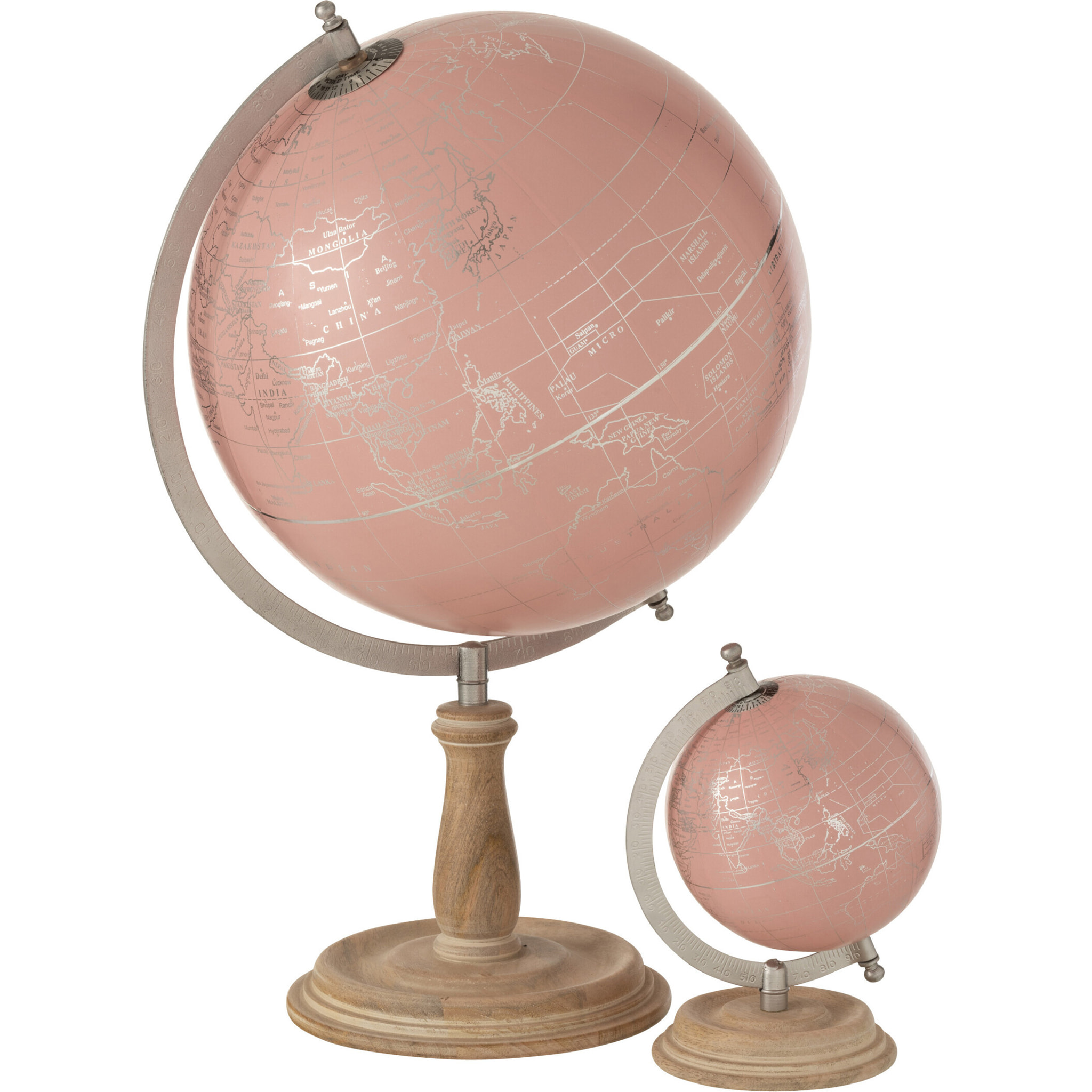 J-Line mappemonde Sur Pied - bois - rose clair/doré -medium