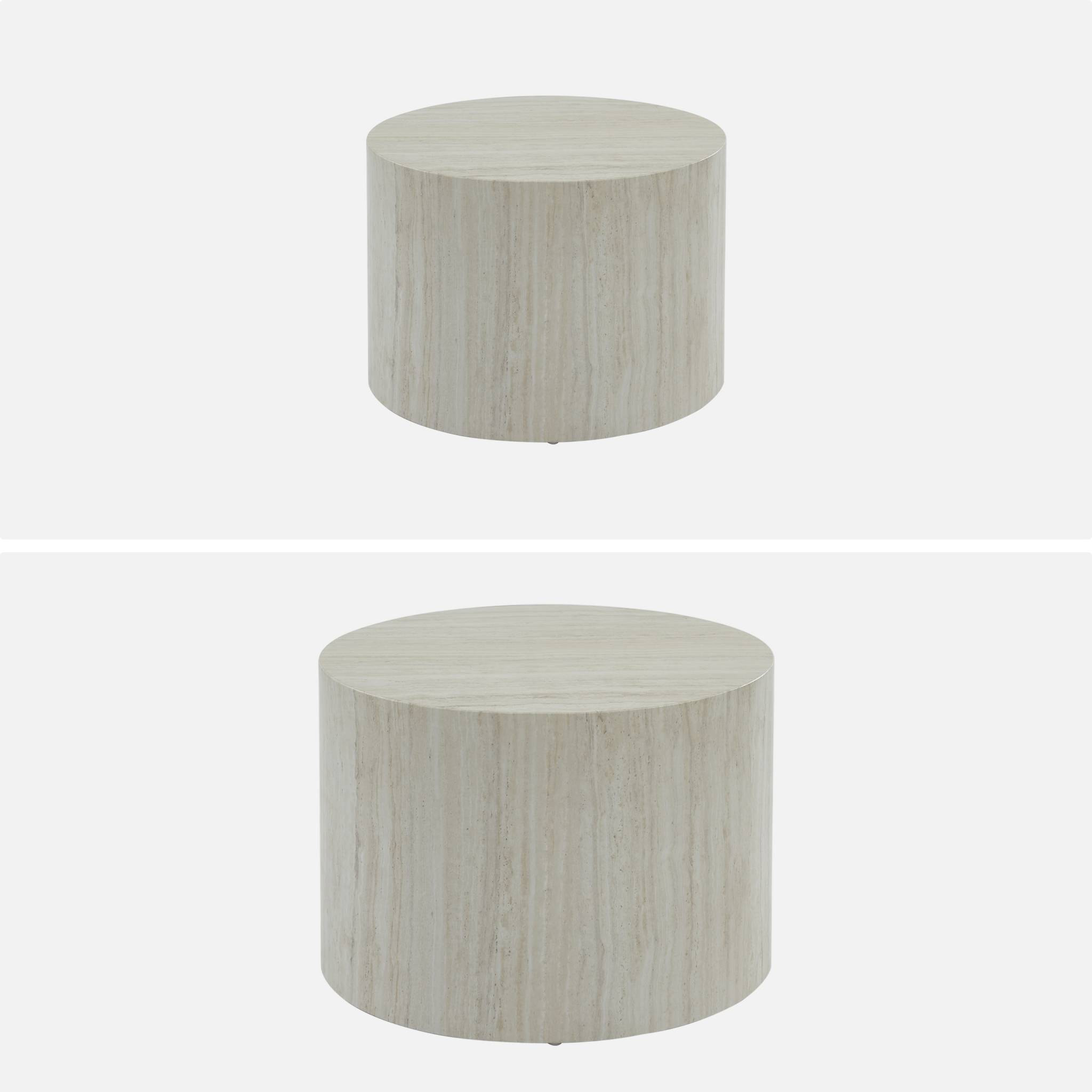 Lot de 2 tables basses PAROS rondes effet marbre blanc cassé. tables gigognes Ø58 x H 40cm / Ø50 x H 33cm