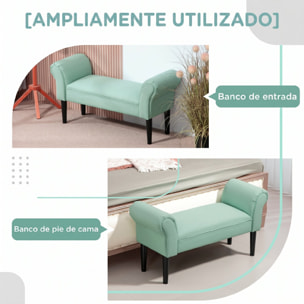 Banco Pie de Cama, Taburete Pie de Cama Tapizado en Lona con Patas de Madera, Reposabrazos y Asiento Acolchado, Estilo Moderno, Banco para Dormitorio, Entrada, Pasillo, Verde Claro
