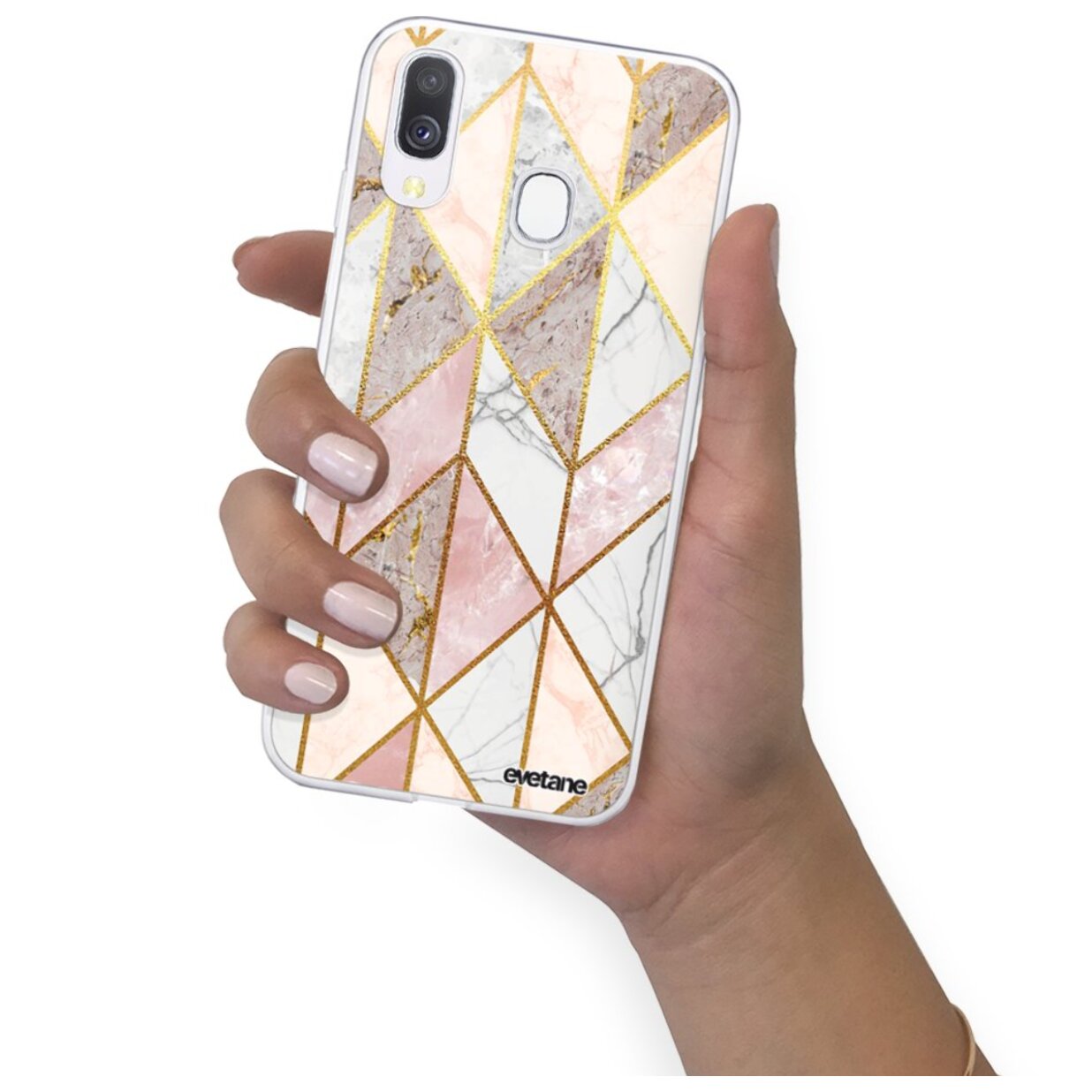 Coque Samsung Galaxy A20e 360 intégrale transparente Marbre Rose Losange Tendance Evetane.