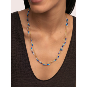 Collar Long Crystal Sea Acero Baño Oro