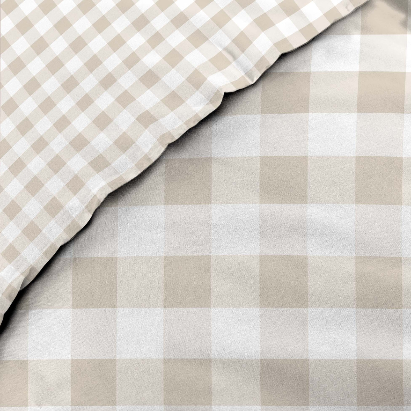 Parure de lit 3 pièces en coton à carreaux housse + taies - Naturel