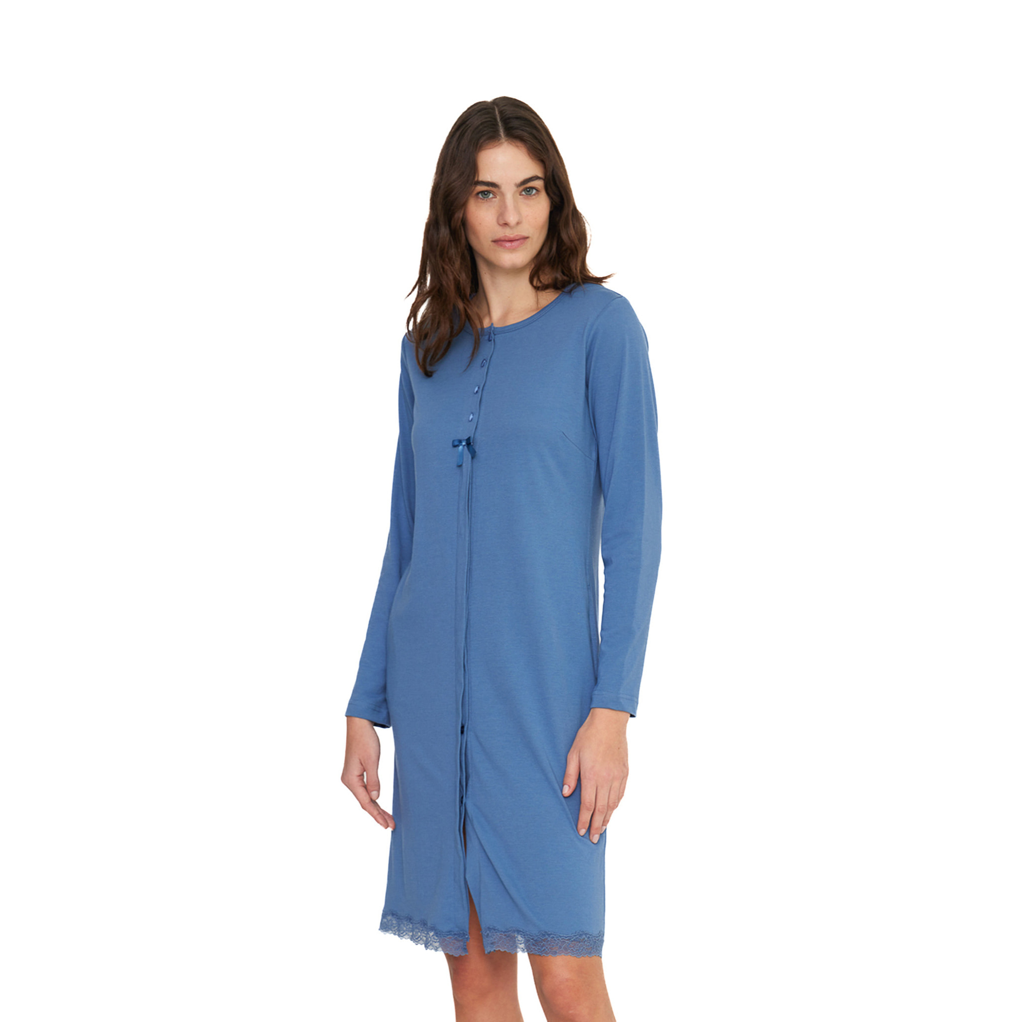 Camicia da notte donna lily in jersey invernale aperta davanti Noidinotte