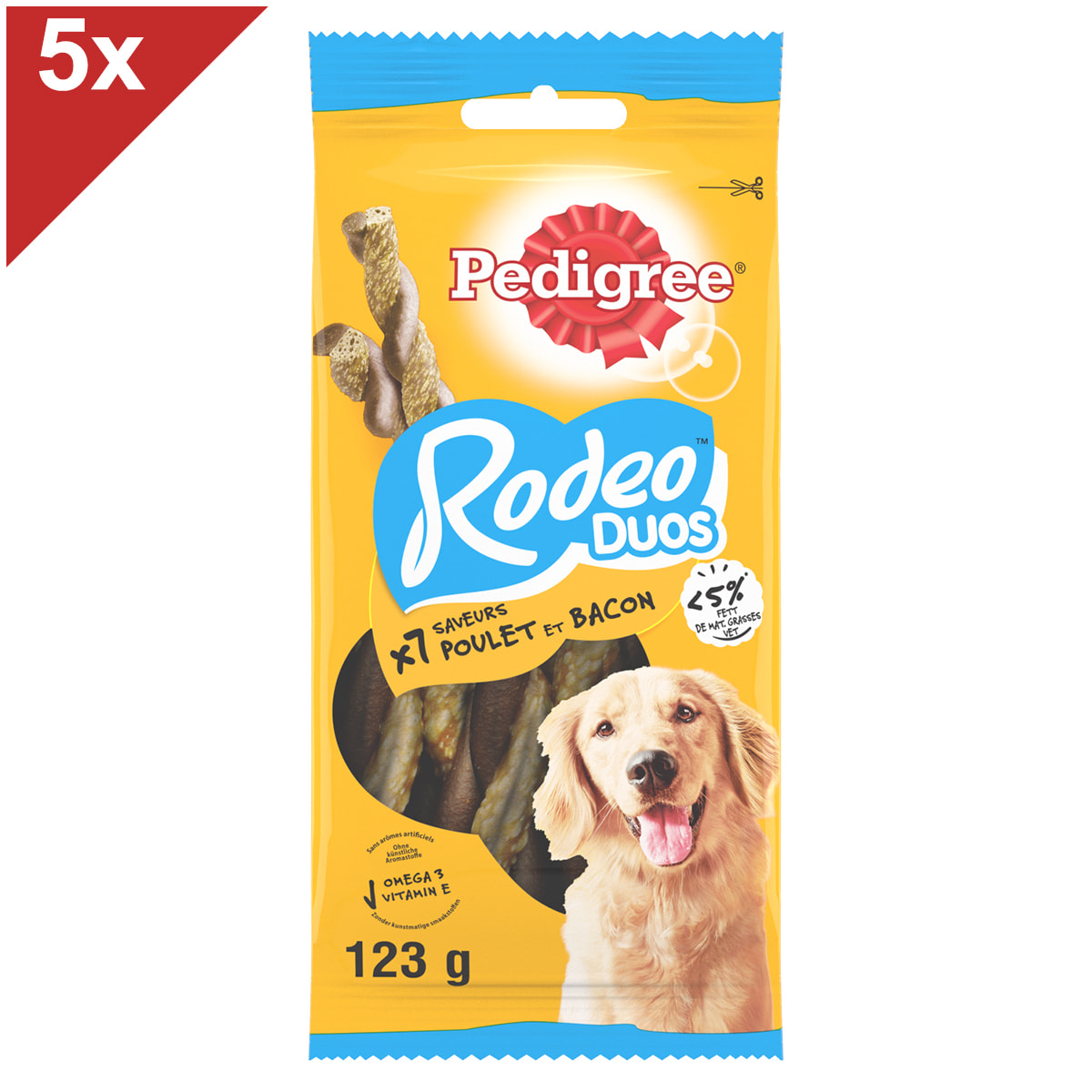 PEDIGREE Rodeo Duos Récompenses poulet & bacon Friandises pour chien (5x123g)