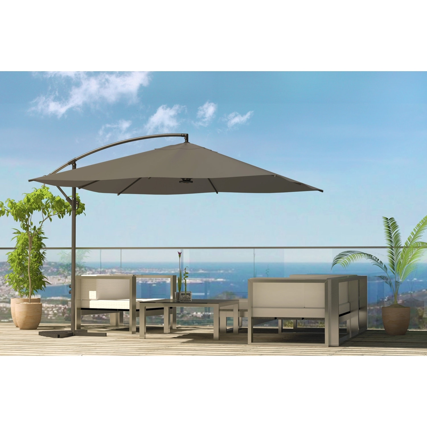 Parasol déporté LED 3 x 3 m gris SABBIONARA