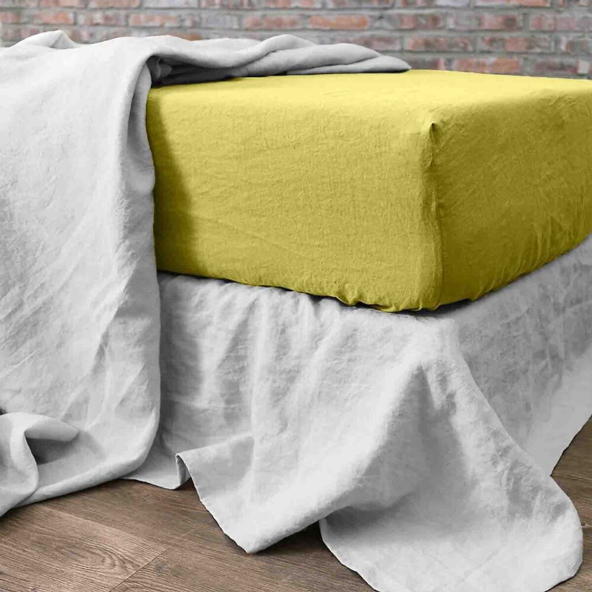 Drap Housse - Bonnet:30cm 100% lin LavÉ 160g Poire