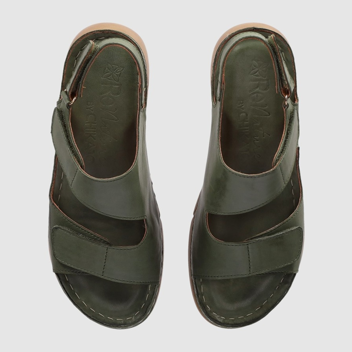 Sandalias de Piel - Kaki - Tacón: 3 cm