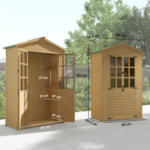 Armoire de jardin 0,6 m² bois acrylique 2 portes 3 étagères toit double pente bitumé