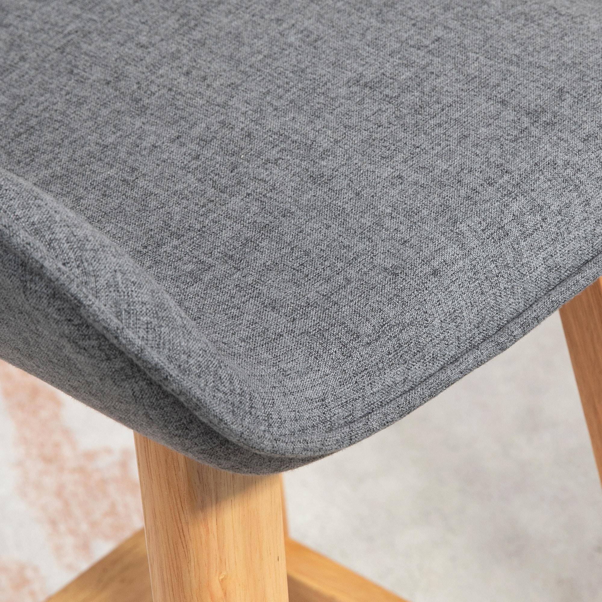 Conjunto de 4 Taburetes de Bar Tapizado en Lino Sintético Taburetes Altos de Cocina con Reposapiés y Patas de Madera Carga 120 kg 40x41,5x75,5 cm Gris y Natural