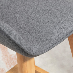 Conjunto de 4 Taburetes de Bar Tapizado en Lino Sintético Taburetes Altos de Cocina con Reposapiés y Patas de Madera Carga 120 kg 40x41,5x75,5 cm Gris y Natural
