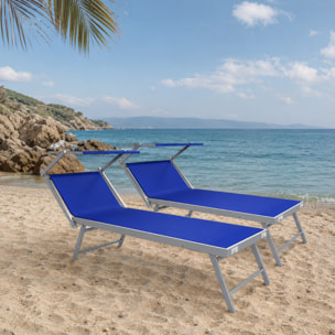 Coppia Di Lettini Prendisole Pieghevole Professionale Alluminio Tessuto Textilene Tettuccio Orientabile Parasole Sdraio Mare Spiaggia 182x60x38 cm Blu