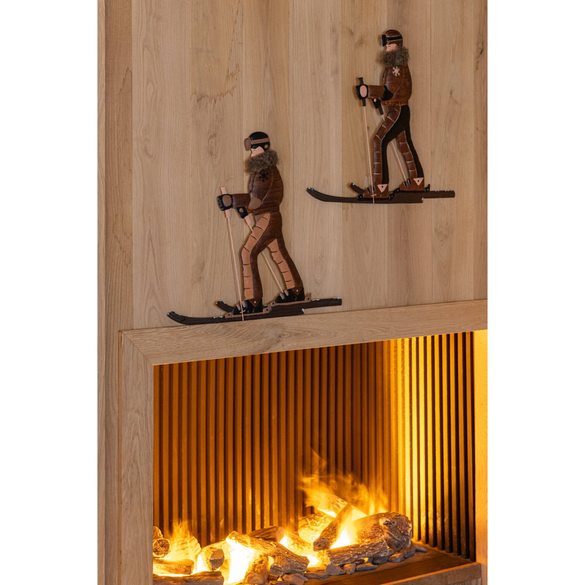 J-Line Objet Mural Skieur Métal Marron Foncé/Noir Assortiment De 2