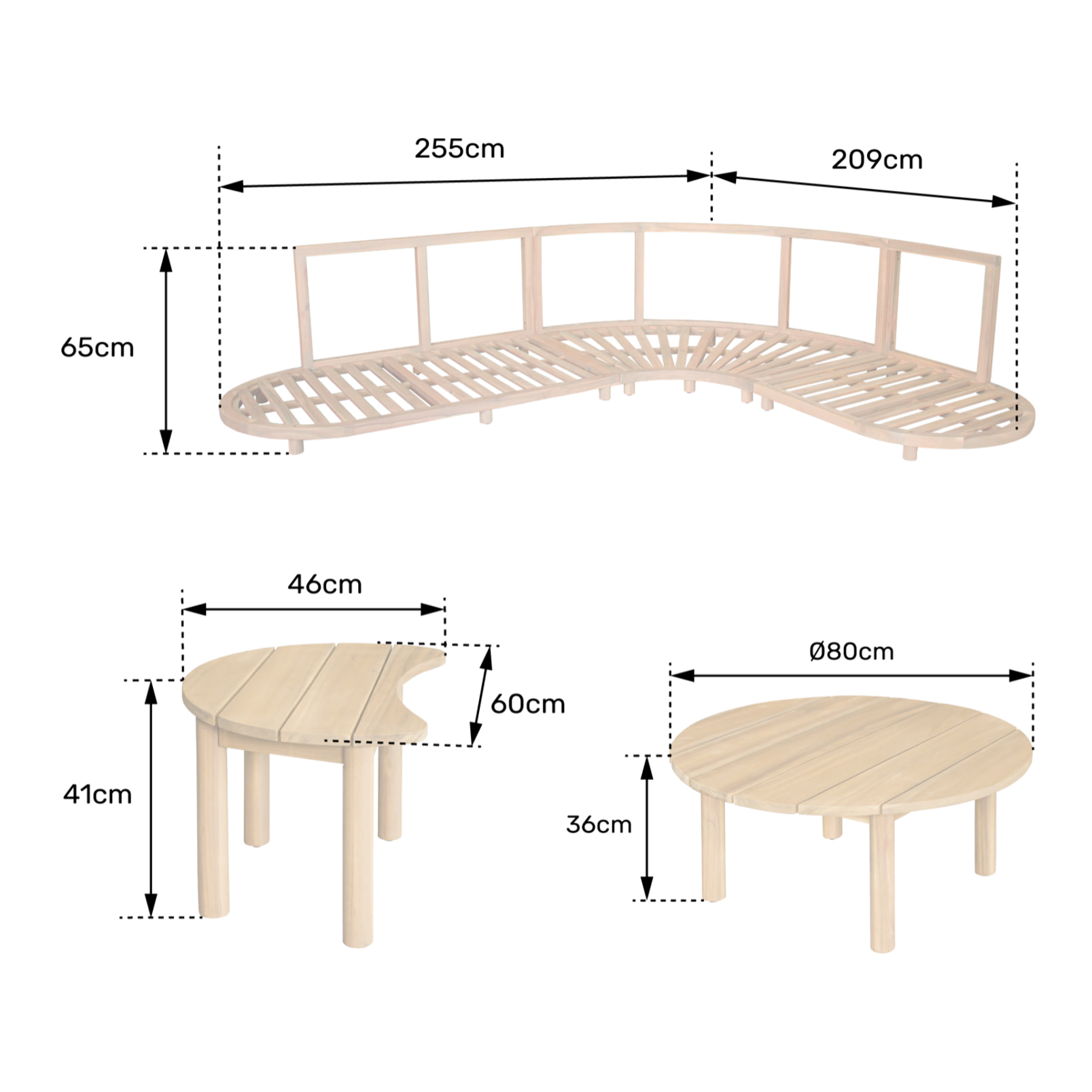 Salon de jardin 5 places en acacia et coussins beige LAGOA