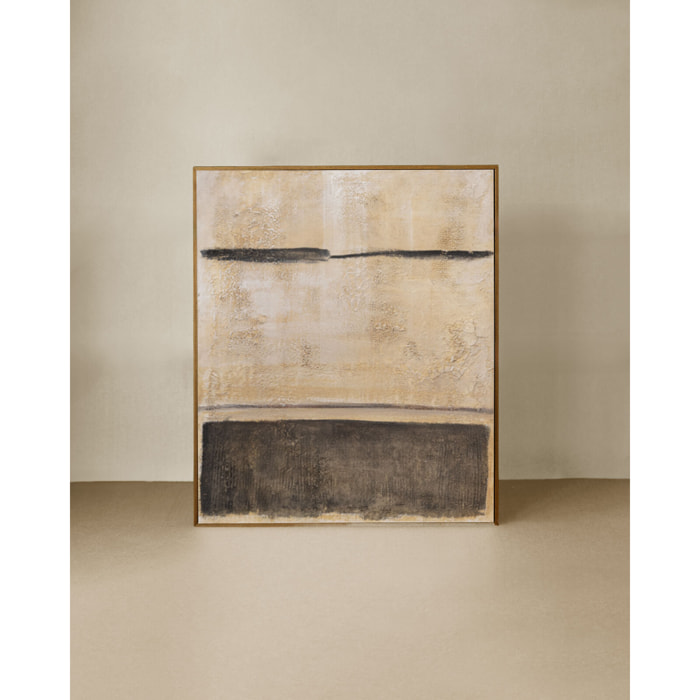 Tableau beige et noir décoratif sur coton avec cadre en bois peint à la main à la peinture à l'huile en différentes tailles