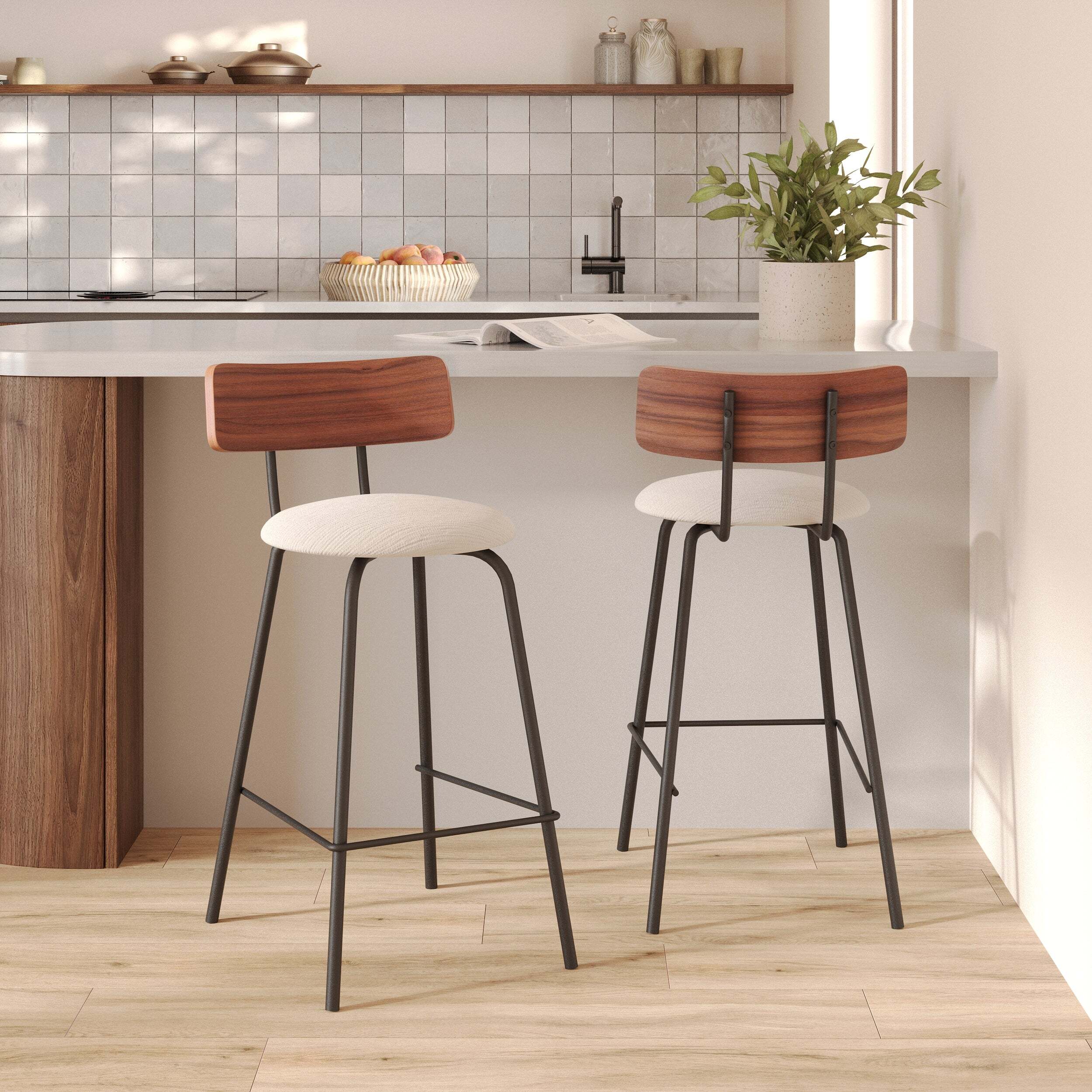 Lot de 2 chaises pour îlot central 64 cm en tissu beige - Alize