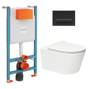 Pack WC Bâti-support Vitra V-Fix Core + WC sans bride SAT Brevis + Plaque Noir mat (V-FixBrevis-6)