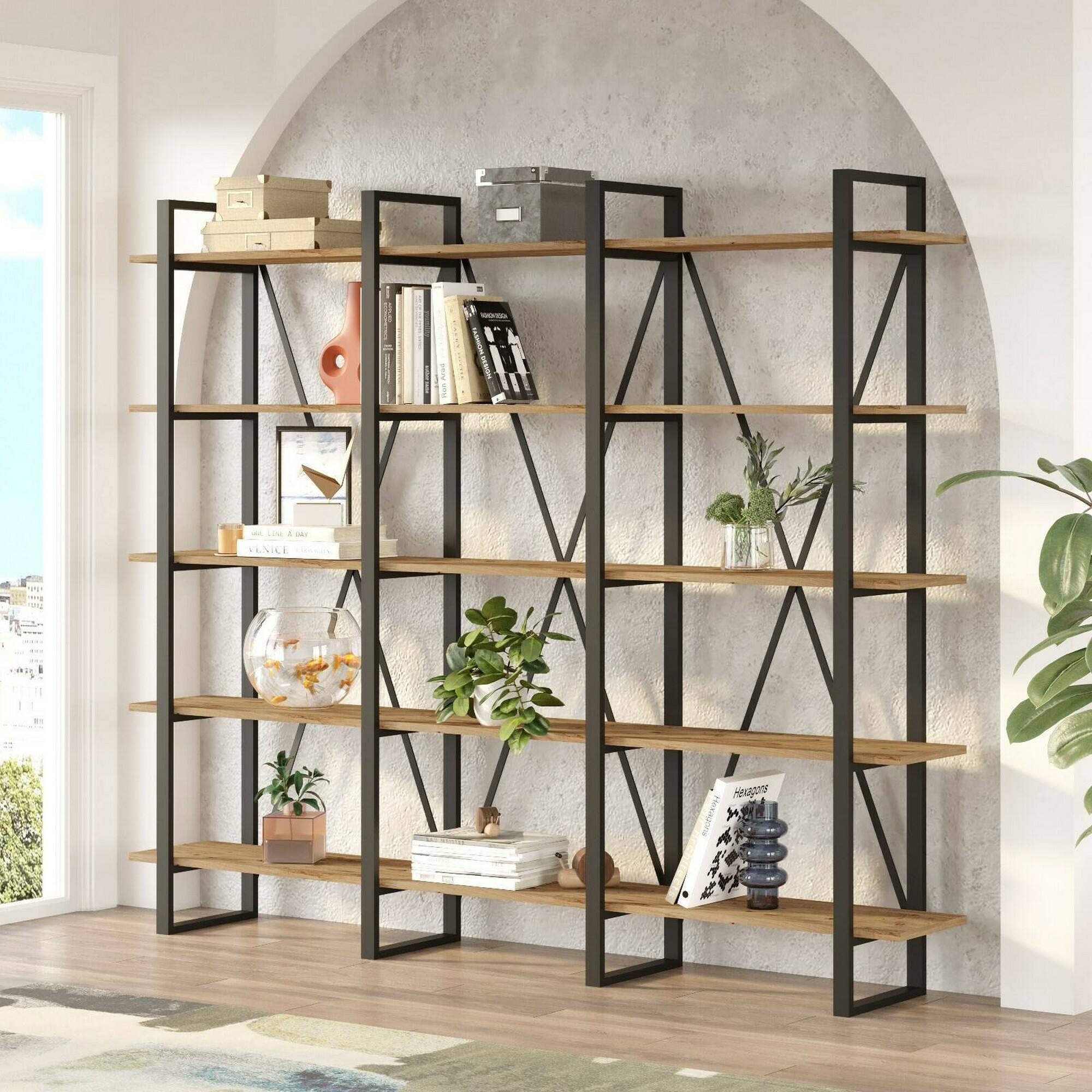 Libreria Dangelin, Scaffale da ufficio, Mobile portalibri, Biblioteca, 220x34h180 cm, Quercia