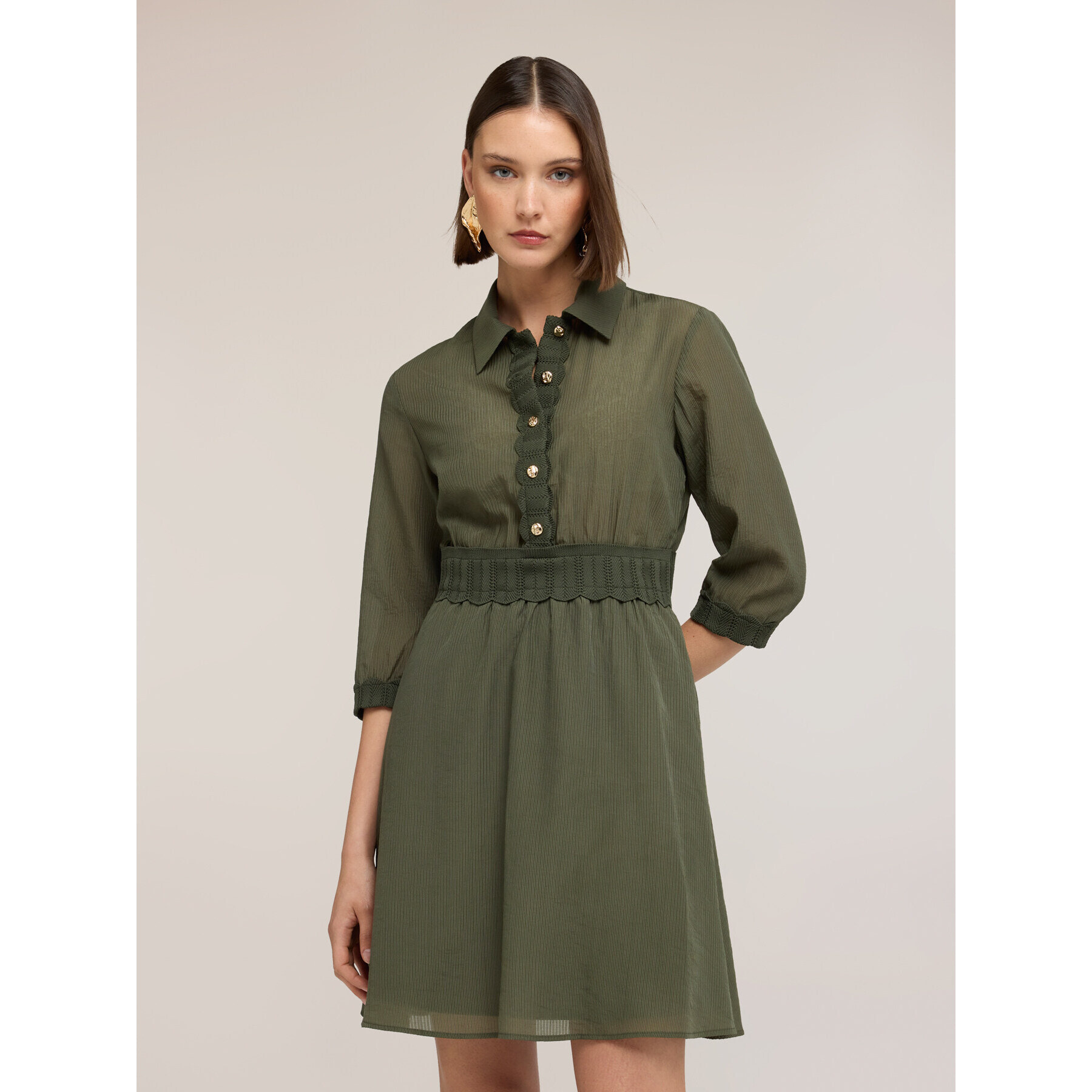 Motivi - Vestido camisero en crepón mezcla lyocell - Verde militare